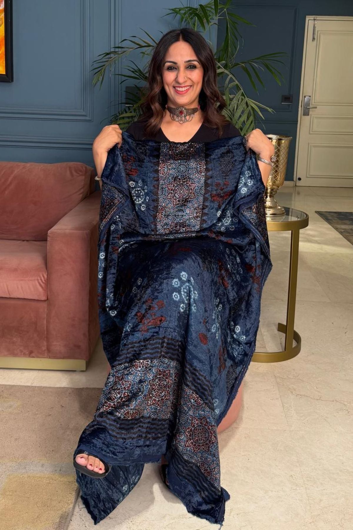 Ajrakh art on velvet (kurta only)